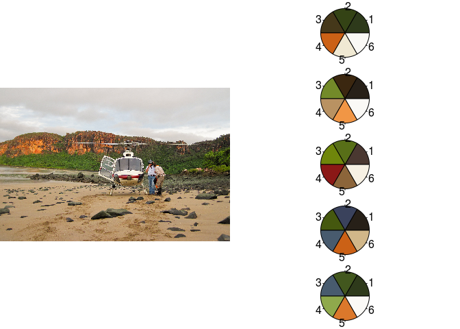 Five distinctive palettes for a photo of Kimberley field work